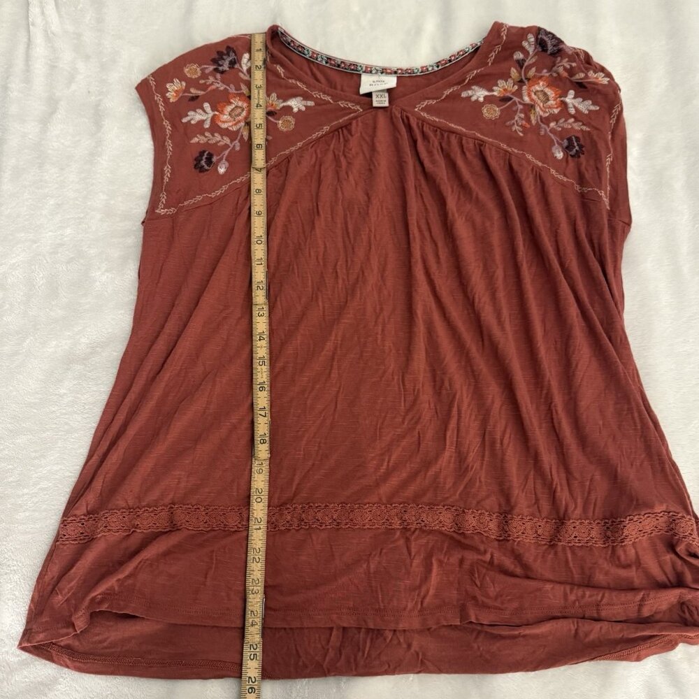 Knox Rose Rust‎ Colored Floral Embroidered Top XXL Feminine Pretty Boho Dainty - Picture 7 of 7